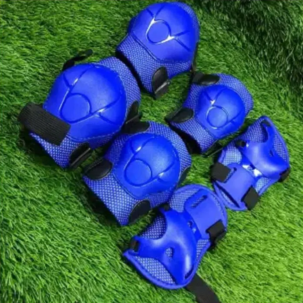 6 Pieces Kids Outdoor Sports প্রোটেক্টিভ গিয়ার নি প্যাডস Elbow Pads Wrist Guards Roller Skating Safety Protection (Blue)